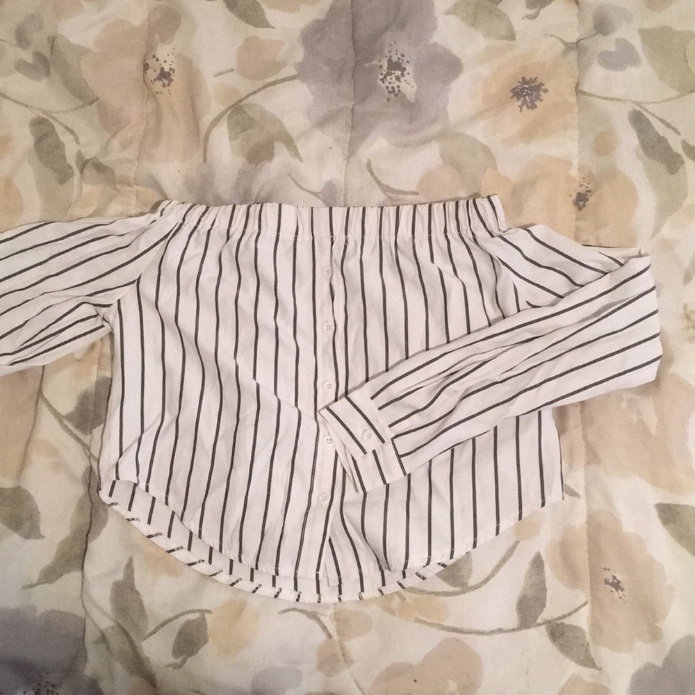 Long sleeve striped off the shoulder blouse